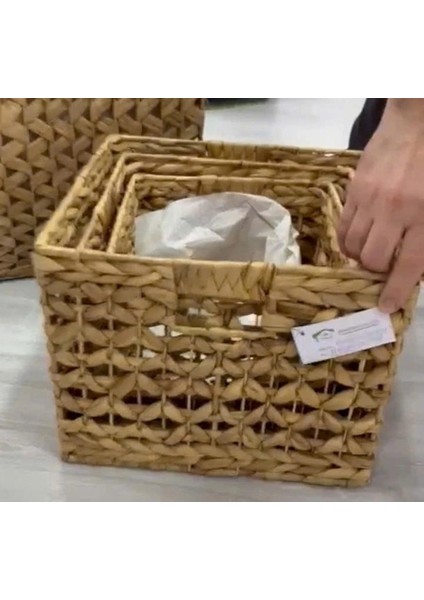 Dekoratif Kare Kelebek Desenli Örgü Hasır Sepet Sele 3lü fiyatları