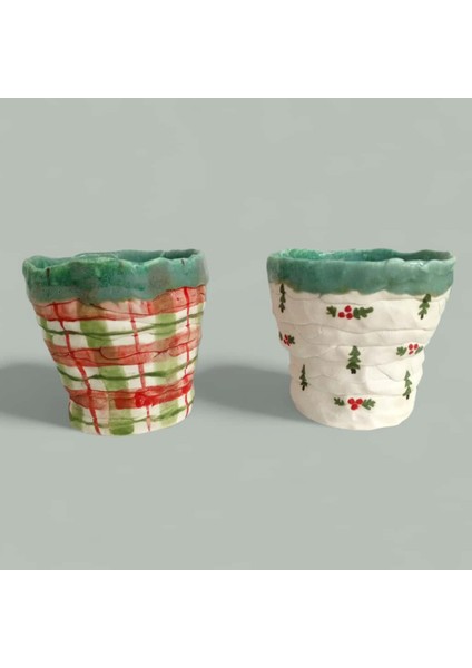 | El Yapımı Yılbaşı Porselen Bardak Seti (2 Adet, 220 Ml)