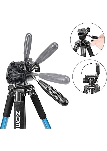Coverzone Zomei Q111 Kamera Tripodu Cep Telefonu Tutuculu + Uzaktan Kumanda, Alüminyum Alaşım Hafif Kamera Ayaklı 3 Yönlü Döner Başlık Hızlı Değiştirme Plakası ve Çanta 47 - 140 cm Mavi Renk fiyatları