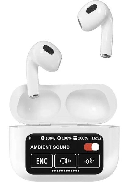 Enc+Anc Bluetooth Kablosuz Kulaklık 5.2 LED Dokunmatik Ekranlı Şarj Kutusu Renkli LCD Hd