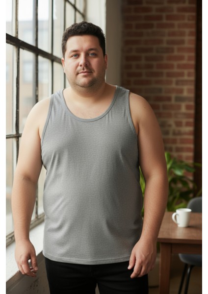 Büyük Beden Pamuklu Erkek Atleti 6'lı Paket - Gri