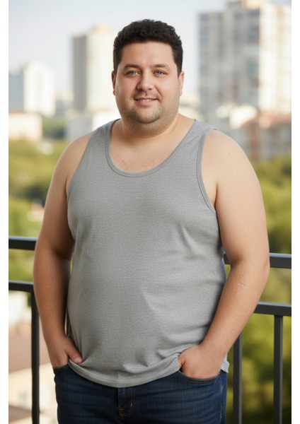 Büyük Beden Pamuklu Erkek Atleti 6'lı Paket - Gri fiyatları