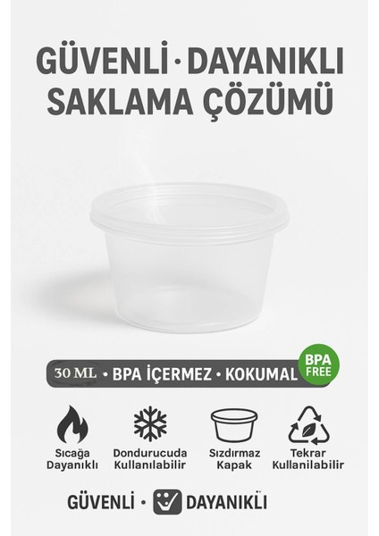 30 ml Kendinden Kapaklı Şeffaf Sosluk – Sızdırmaz, Sıcağa Dayanıklı, Tekrar Kullanılabilir 50’li Set indirimleri