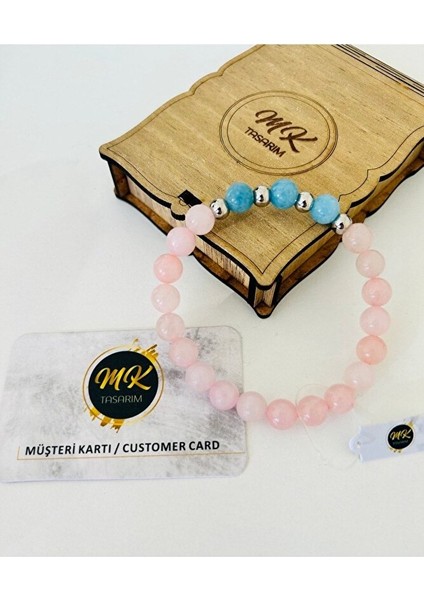 Gerçek Pembe-Mavi Kuvars Taşı Bileklik | Mktasarım Özel Kutusunda | Mktasarım Müşteri Kartlı indirimleri