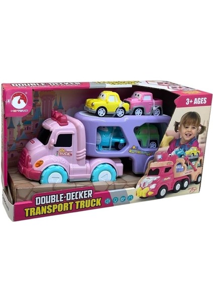 Sürtmeli Sesli Işıklı Araç Taşıyan Pembe Tır (4 Araçlı)