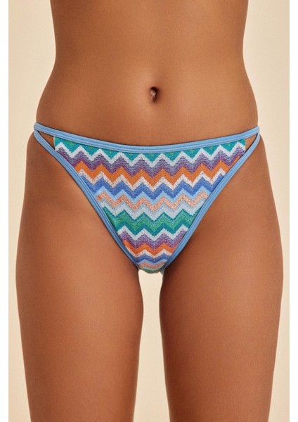 Hawaii Mavi Zikzak Desenli Slip Bikini Alt