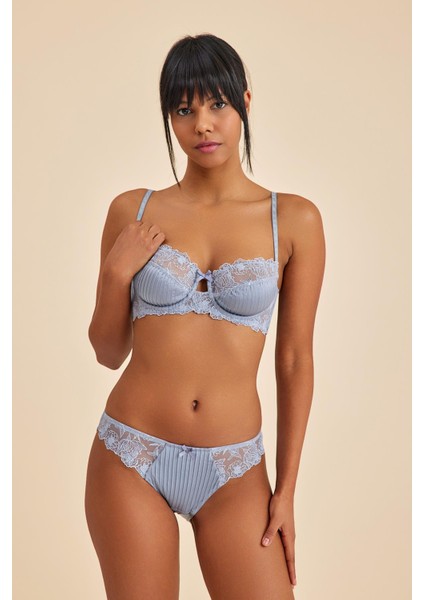 Paris Gri Mavi Dantelli Slip Külot