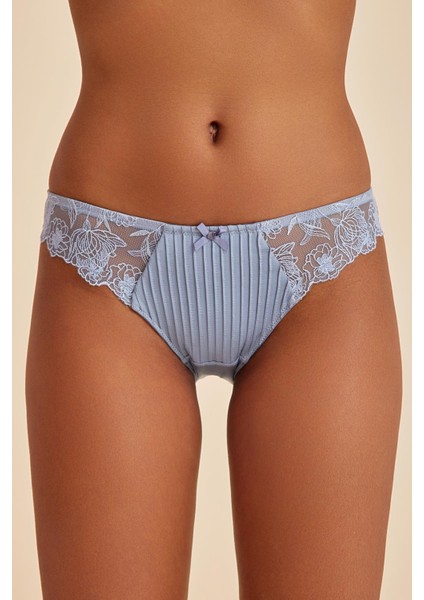 Paris Gri Mavi Dantelli Slip Külot