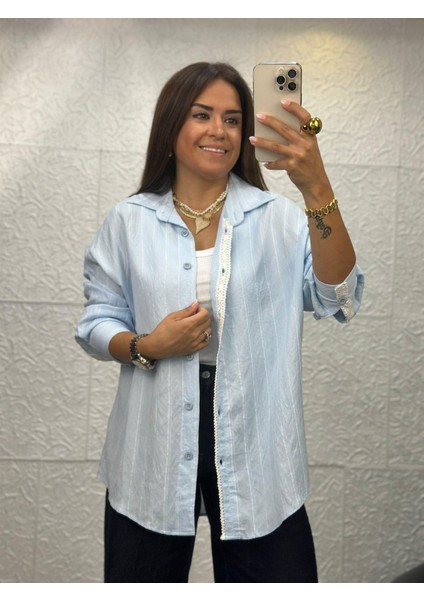 Dantelli Bebe Mavi Gömlek