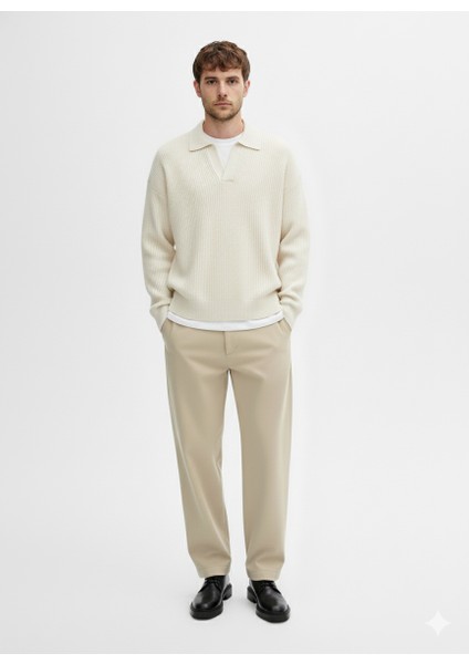 Erkek-Selanik Örgü-Gömlek Yaka-Yarım Patlı-Kazak