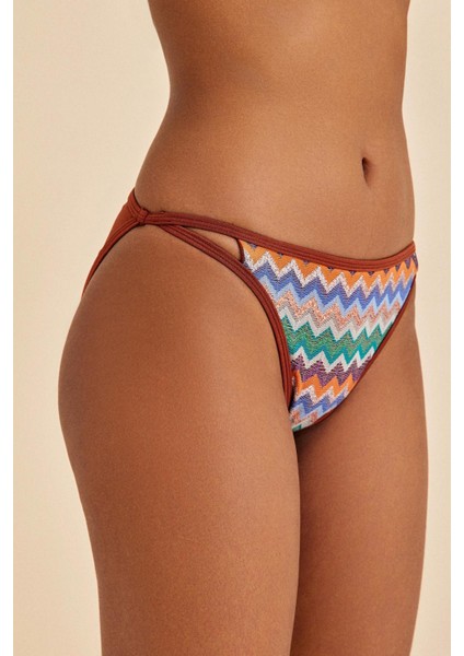 Hawaii Mocha Zikzak Desenli Slip Bikini Alt