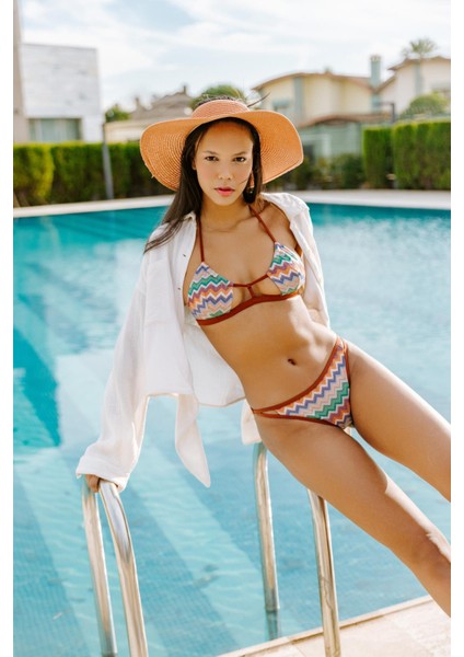 Hawaii Mocha Zikzak Desenli Slip Bikini Alt