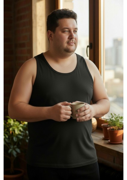 Büyük Beden Pamuklu Erkek Atleti 6'lı Paket - Siyah fiyatları