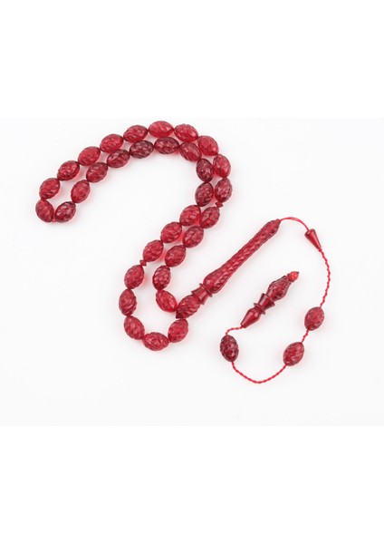 Ateş Kehribar Kalem Işçilikli El Işlemli Beyzi Kesim 9X11MM Tesbih