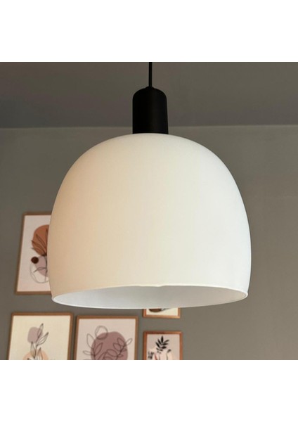 Dijon Beyaz Cam Sarkıt Avize Siyah Fener Başlık Salon Mutfak Avizeleri Pastane Modelleri