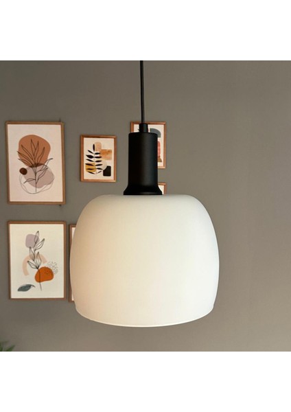 Dijon Beyaz Cam Sarkıt Avize Siyah Fener Başlık Salon Mutfak Avizeleri Pastane Modelleri