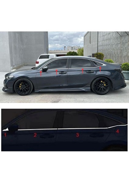 Honda Civic Fe1 Uyumlu Krom Cam Alt Çıtası 2021- (8 Parça) modelleri