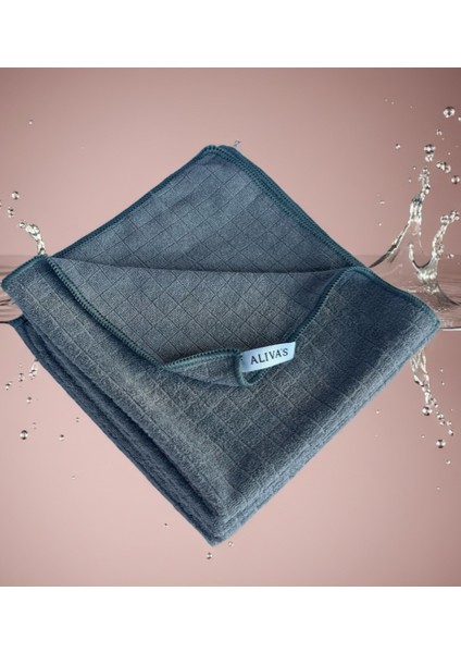 Aliva's Premium Emiciliği Yüksek Kareli Mikrofiber Genel Temizlik Bezi Gri Renk 40X40 cm