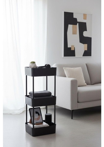 Banyo-Mutfak Düzenleyici 3 Katlı Tekerleksiz Pratik Raf Siyah modelleri