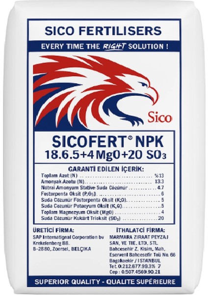 Sıcofert Npk 18.6.5 + 18 So₃ + 14 Cao + 1 Mgo Yavaş Salınımlı Granül Gübre (Mop Bazlı) 25 kg