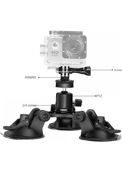 360 Derece Tripod Başlıklı Araç Kamerası Montajı, Hareketli Kameralar Için Gelişmiş Stabilite Için Üçlü Vantuz, Gopro, INSTA360 ve Diğer Aksiyon Kameraları Için Uygun fiyatları