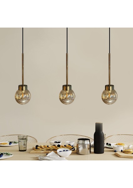 Üçlü Petite Bal Rengi Cam Avize Ince Eskitme Başlık Retro Sarkıt Restoran Salon Aydınlatma