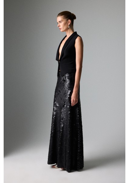 Payetli Uzun Etek Siyah K2615063_001 modelleri