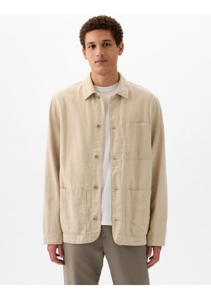 Erkek Açık Bej Keten Ceket