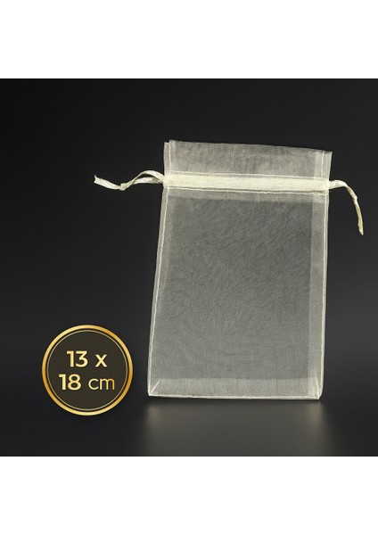Krem Organze Şeffaf Tül Kese 100 Adet 13 x 18 cm Kına Çerez Kuruyemiş Altın Takı Söz Bohça Hediyelik Kese