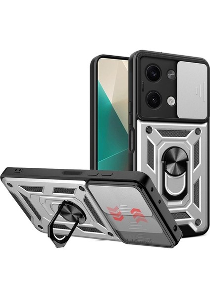 Poco X6 Kılıf Tam Koruma Sağlayan Kamera Sürgülü Sert Silikon Kapak Ryc/pars Yüzüklü