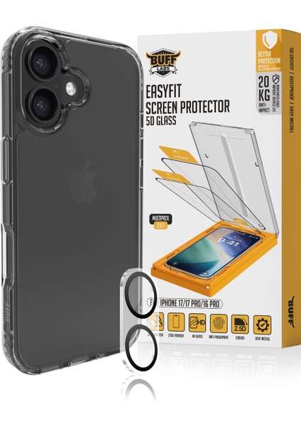 Buff iPhone 17 Avantaj Paket - Şeffaf Kılıf + Ekran Koruyucu + Lens Koruyucu Glass