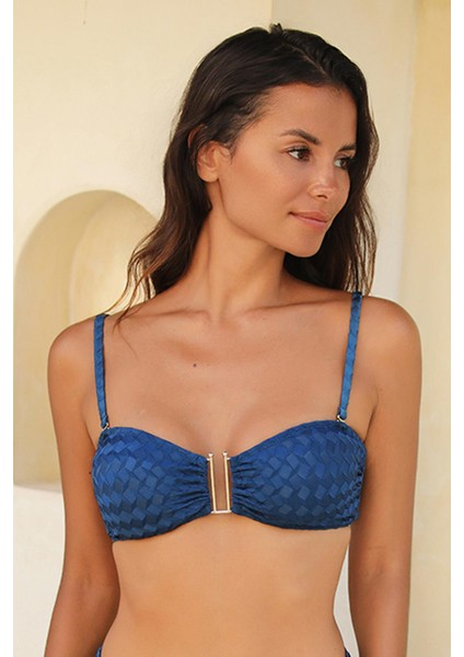 Olympos Petrol Mavisi Straplez Çıkarılabilir Pedli Bikini Üst