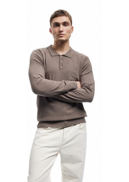 Uzun Kollu Düğmeli Polo Yaka Triko Kazak fiyatları