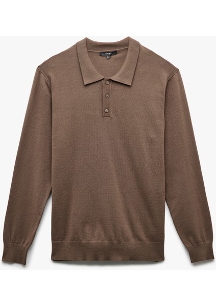 Uzun Kollu Düğmeli Polo Yaka Triko Kazak modelleri