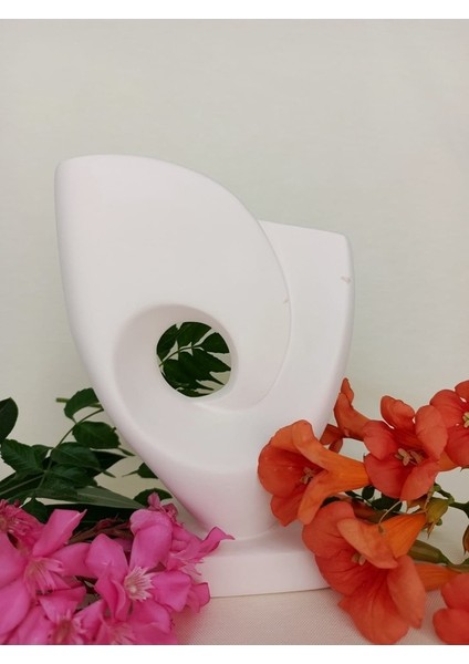 İskandinav Tarzı Büyük Boy Ortası Delik Simetrik El Yapımı Doğal Ham Beyaz Obje, Yüksek Kaliteli Malzeme Ev Dekoru, Hediyelik Ev Dekoru (20X28,5)