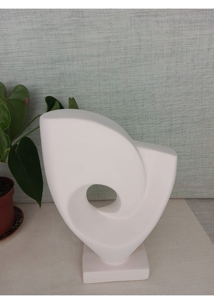 İskandinav Tarzı Büyük Boy Ortası Delik Simetrik El Yapımı Doğal Ham Beyaz Obje, Yüksek Kaliteli Malzeme Ev Dekoru, Hediyelik Ev Dekoru (20X28,5)