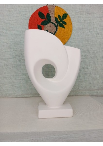 İskandinav Tarzı Büyük Boy Ortası Delik Simetrik El Yapımı Doğal Ham Beyaz Obje, Yüksek Kaliteli Malzeme Ev Dekoru, Hediyelik Ev Dekoru (20X28,5)