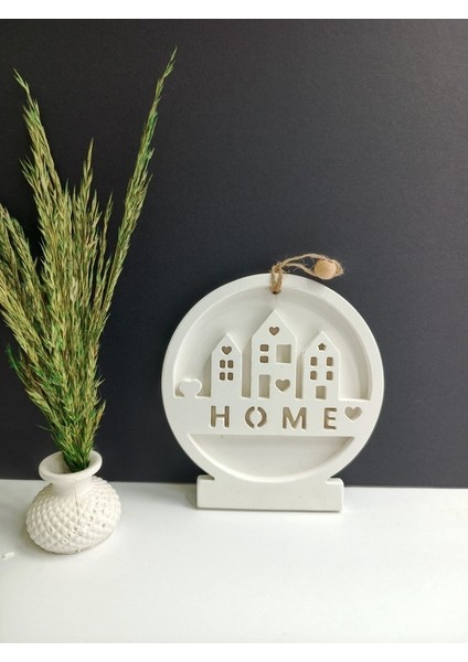 Home Yazılı Ev Duvar Dekoru, Beyaz Renk Yüksek Kaliteli Malzeme El Yapımı Dekoratif Yuvarlak Duvar Obje, Hediyelik Dekoratif Duvar Dekoru, Ev Dekoru, Duvar Dekoru (13,5 x12,5 cm)