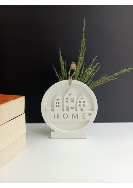 Home Yazılı Ev Duvar Dekoru, Beyaz Renk Yüksek Kaliteli Malzeme El Yapımı Dekoratif Yuvarlak Duvar Obje, Hediyelik Dekoratif Duvar Dekoru, Ev Dekoru, Duvar Dekoru (13,5 x12,5 cm)