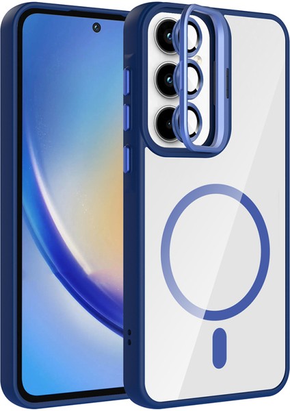 Samsung Galaxy A55 Kılıf Lens Koruyucu Hediyeli ve Kamera Bölmesi Standlı Kapak Ryc/etro