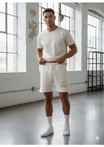 Ultra Rahat Ekru Şort | Baskılı | Kordonlu, Metal Kuş Gözlü | Spor & Casual Erkek Şort
