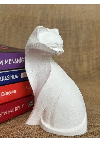 Kedi Heykel Obje Minimalist, Beyaz Renk Yüksek Kaliteli Malzeme Minimalist El Yapımı Kedi Heykel Obje, Ev Dekoru, Masa Dekoru (13x8 cm)