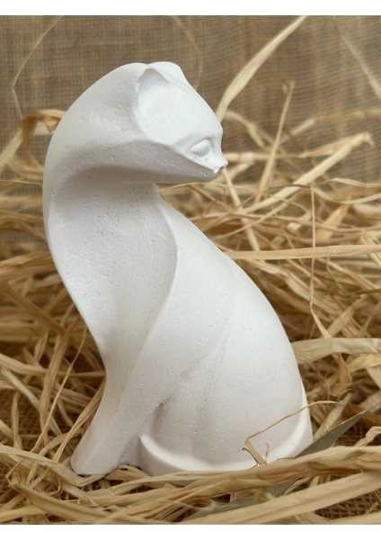 Kedi Heykel Obje Minimalist, Beyaz Renk Yüksek Kaliteli Malzeme Minimalist El Yapımı Kedi Heykel Obje, Ev Dekoru, Masa Dekoru (13x8 cm)