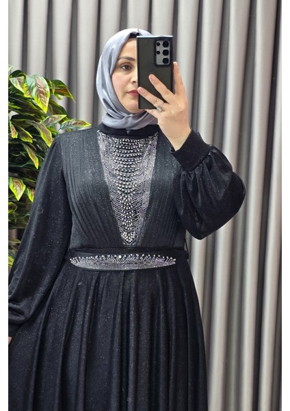 Kadın Tesettür Giyim Büyük Beden Simli Kübra Abiye modelleri