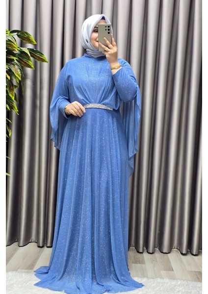 Kadın Tesettür Büyük Beden Giyim Simli Pelerinli Abiye fırsatları