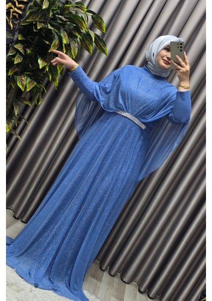 Kadın Tesettür Büyük Beden Giyim Simli Pelerinli Abiye indirimleri