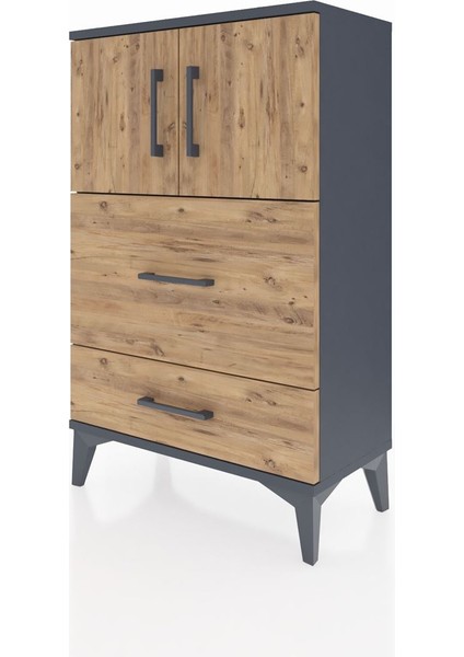 Arges Komodin Tek Raflı 2 Çekmeceli 2 Kapaklı 60X30X96 Antrasit-Çam modelleri