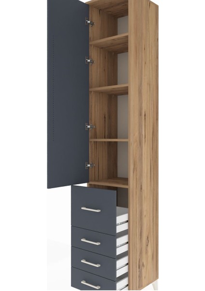 Hyperion Dolap 4 Raflı 4 Çekmeceli Tek Kapaklı 44X44X243 Çam-Antrasit indirimleri