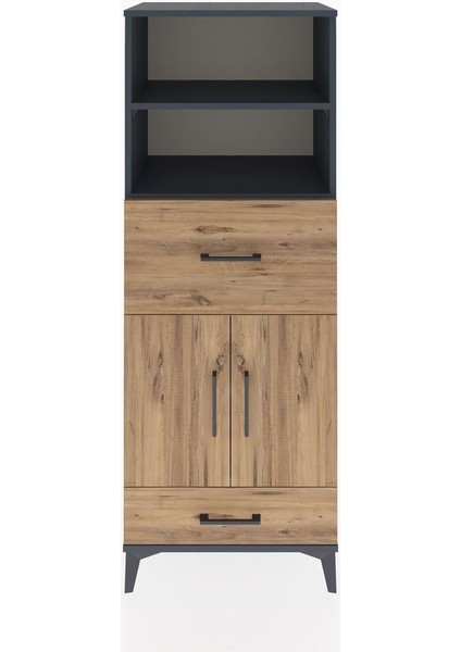 Hyperion Dolap 4 Raflı 2 Çekmeceli 2 Kapaklı 60X44X163 Antrasit-Çam