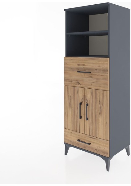 Hyperion Dolap 4 Raflı 2 Çekmeceli 2 Kapaklı 60X44X163 Antrasit-Çam modelleri